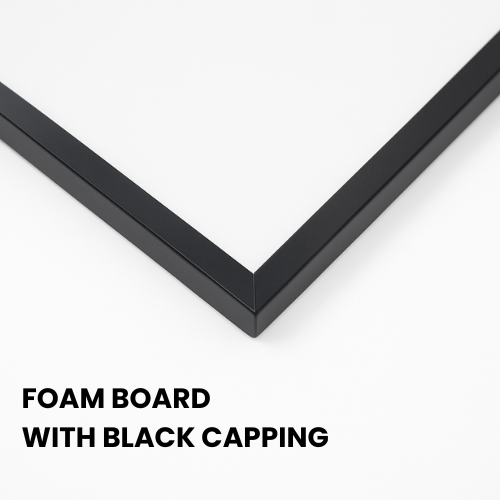 Black framed foam board on a white background with text 'Foam Board with Black Capping'.