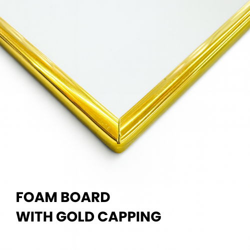 Gold capping on foam board with text overlay