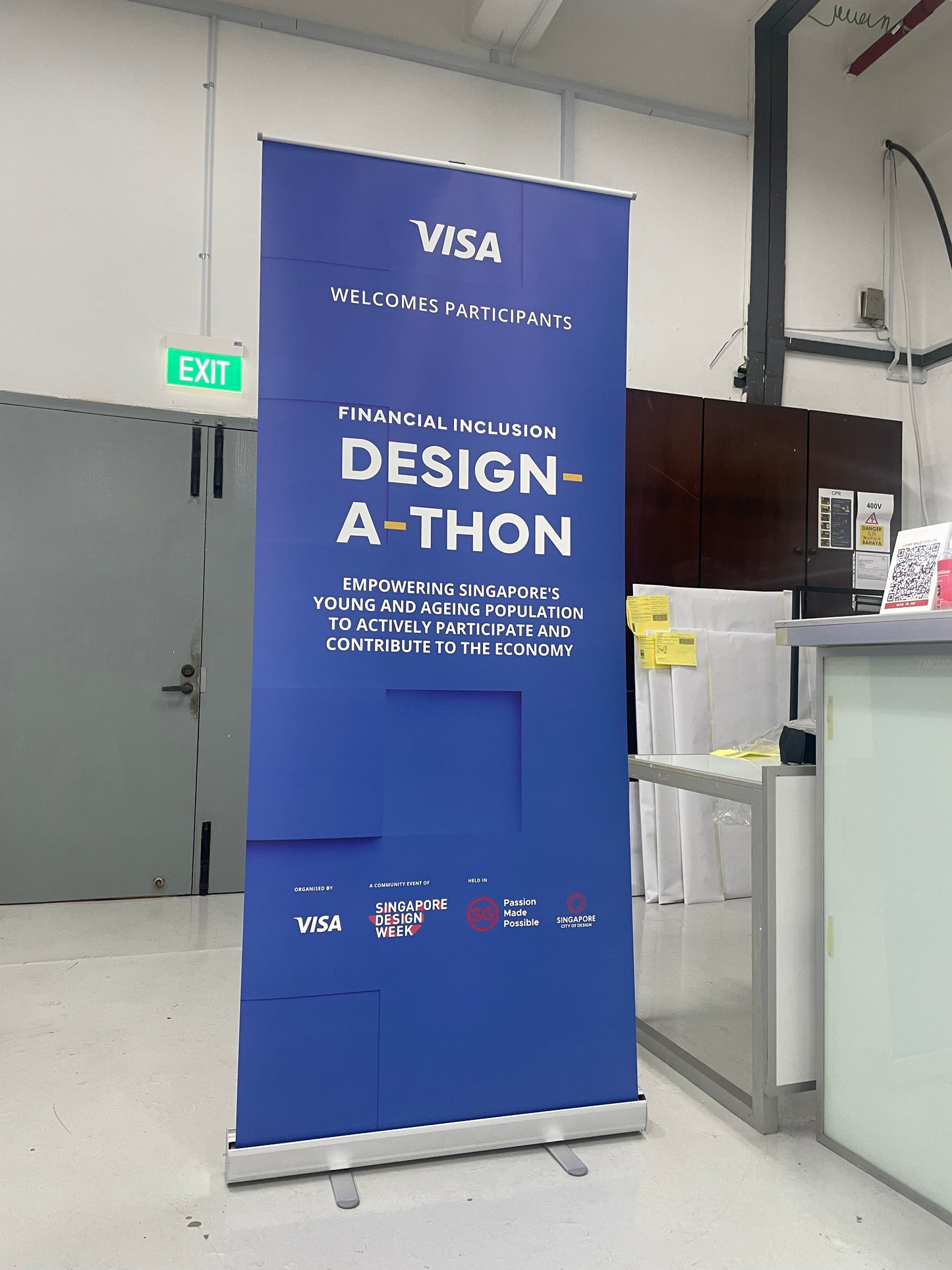 Blue Visa banner for Design A-thon event