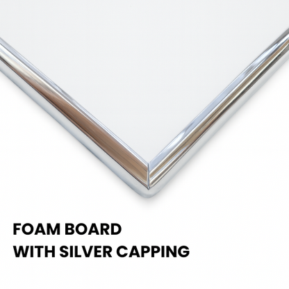 Foam board with silver capping on a white background
